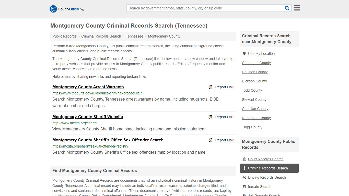 Criminal Records Search - Montgomery County, TN (Arrests ...